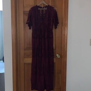 Pink Blush Maternity deep burgundy lace overlay dress